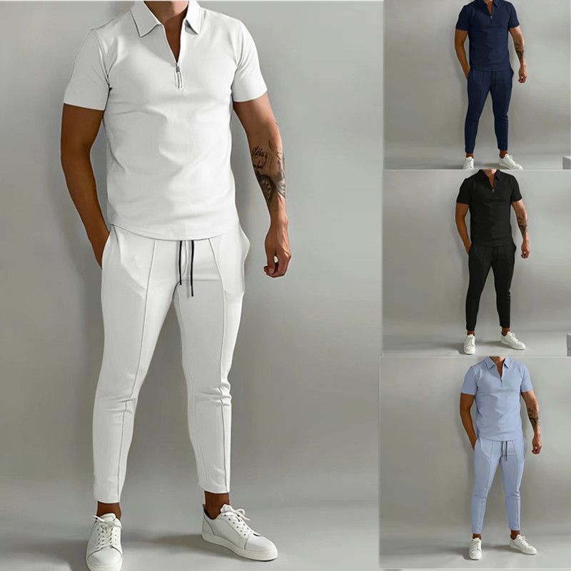 Men's Basic Solid Color Casual Sports Suit_voghion.com