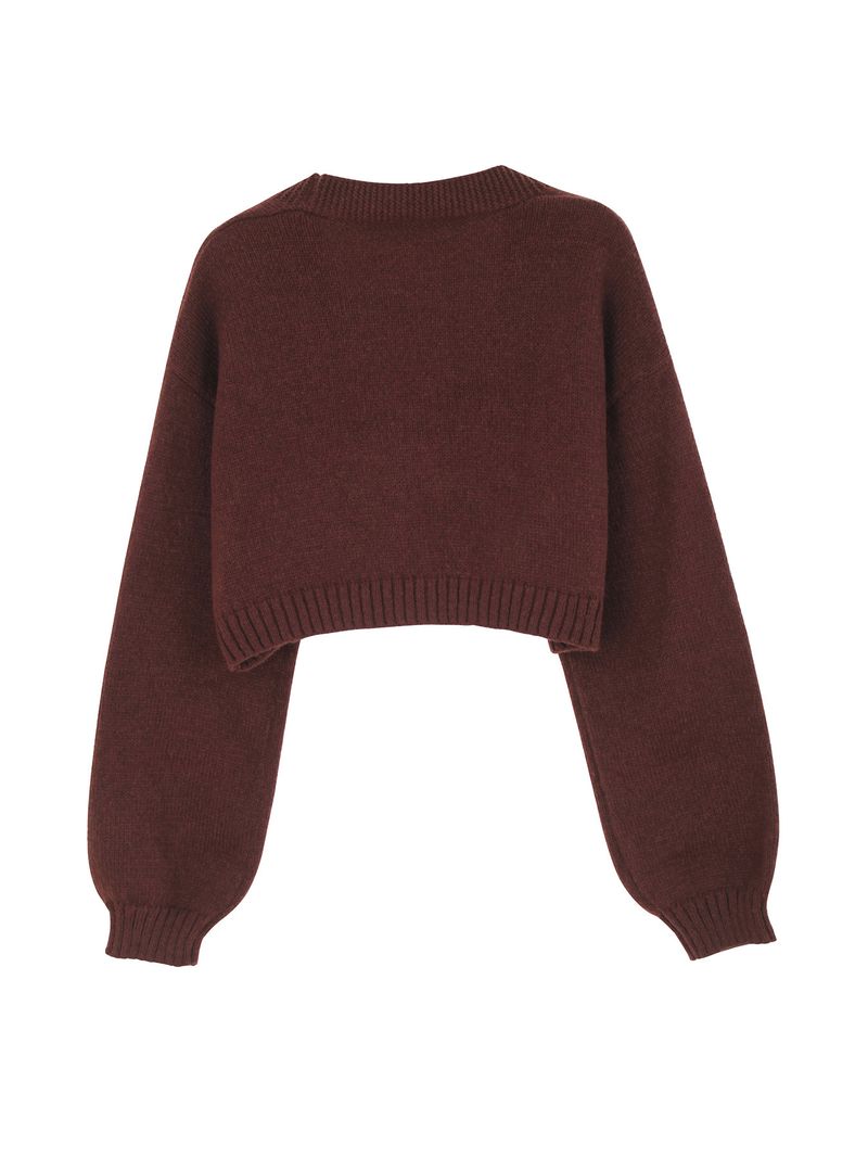 Casual Knitted Cardigan Loose Long-sleeved Gingerbread Women's Embroidered Short Knitted Sweater Autumn New Solid Color Jacket_voghion.com
