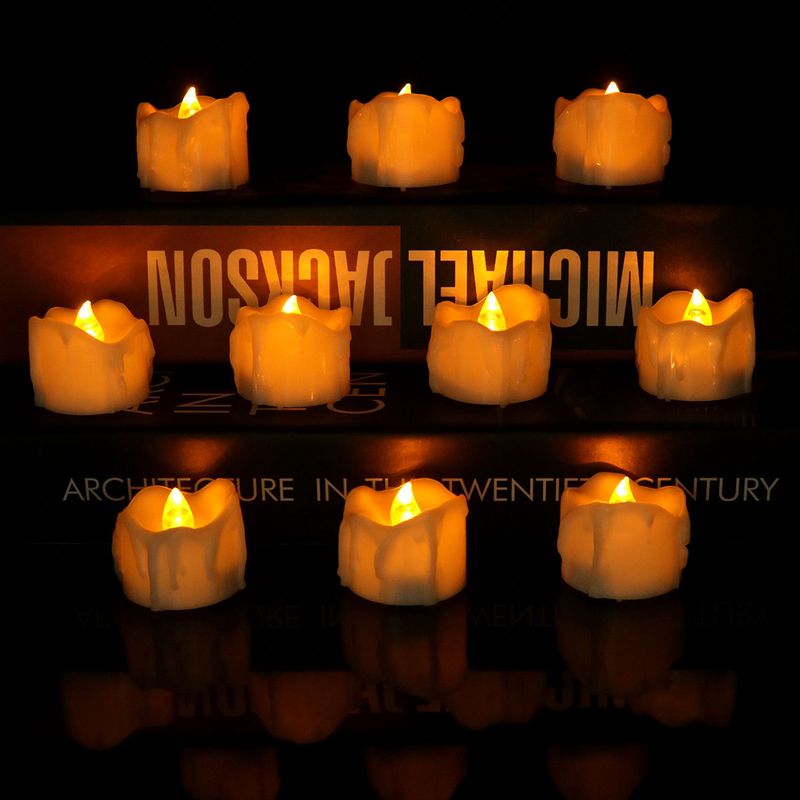 Bougies LED télécommandées – Effet scintillant et goutte d'eau pour anniversaires, mariages, Halloween et Noël (blanc chaud/froid/jaune, lot de 6)_voghion.com
