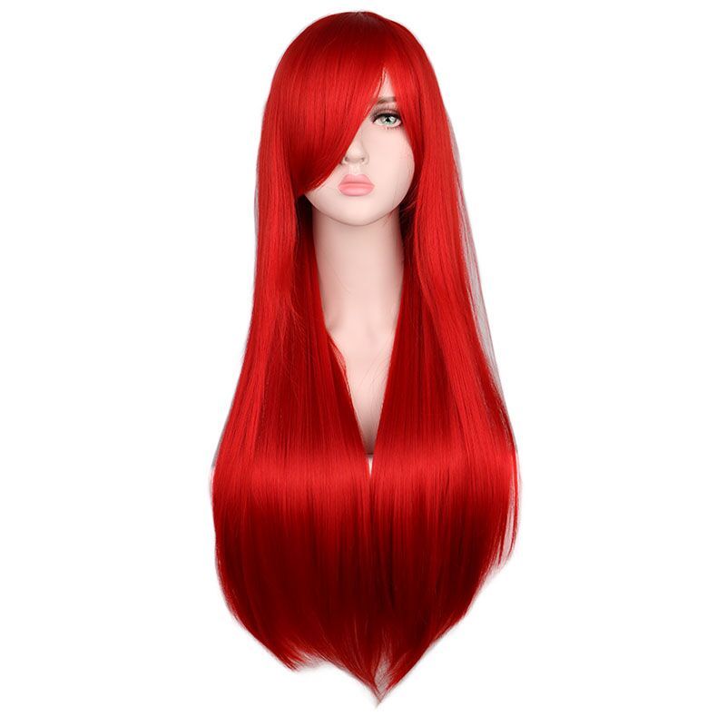 Kuum müük Pikk Sirge Cosplay Parukas Must Lilla Roosa Sinine Hõbehall Blond Valge Oranž Pruun Sünteetilised Juuksed Parukad_voghion.com