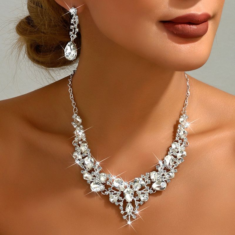 Kadın Takı Seti Moda gelin yapay elmas kristal kolye küpe seti_voghion.com