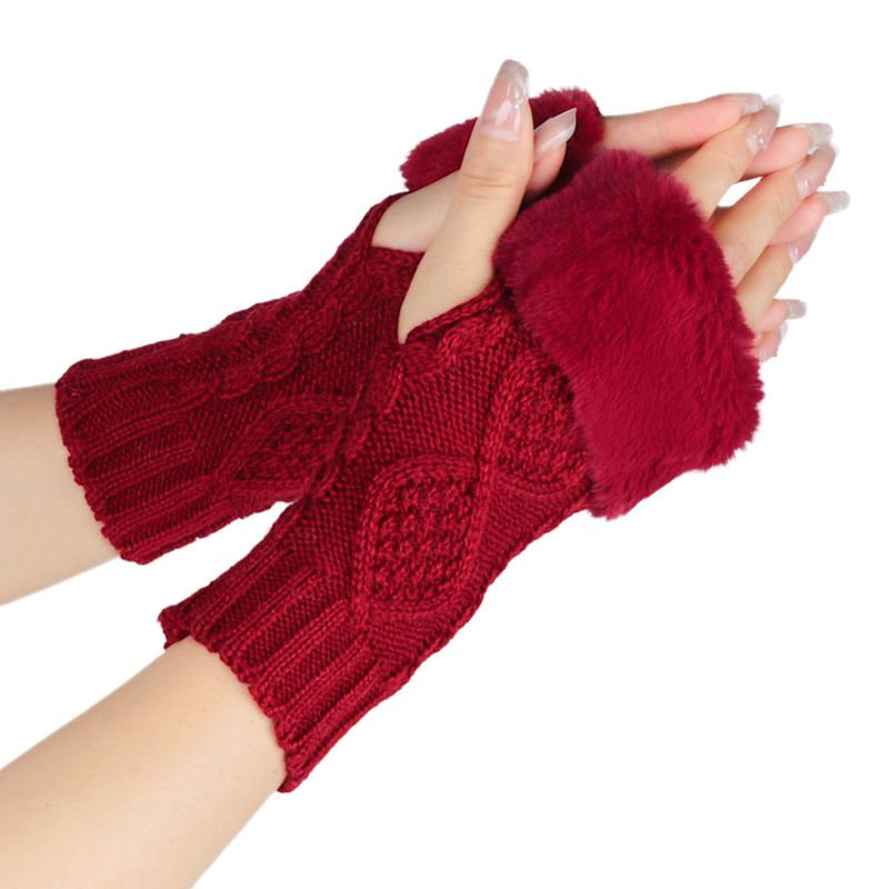 Damskie dzianinowe wełniane rękawiczki z półpalcami – ciepłe i miękkie, z podwójnym wzorem w romby, na jesień i zimę (krótki mankiet, stylowe i wygodne)_voghion.com