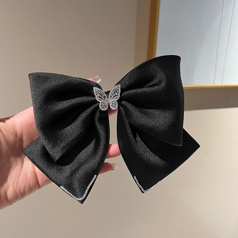 Squisito grande fiocco di alta qualità strass tornante fascia per capelli semplice temperamento tempestato di diamanti clip a molla tornante clip coda di cavallo per le donne_voghion.com