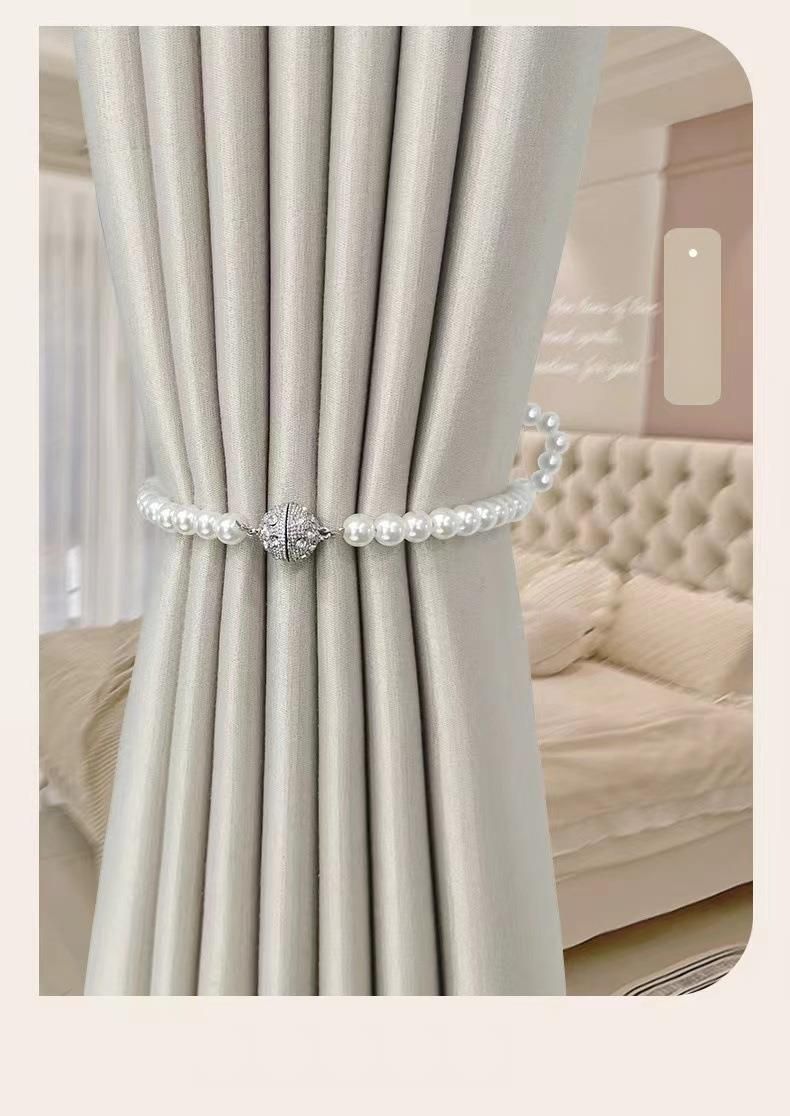 Creative New Simple Pearl Bow Curtain Tie No-Drill Magnetic Buckle Light Luxury_voghion.com