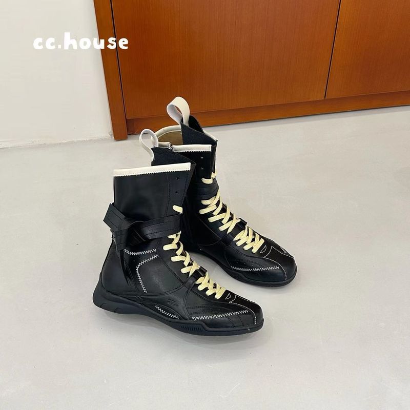 Women Boxing Boots 2025 Spring Height-Increasing Martin For Women, Brown Boxing Suede Round-Toe Lace-Up Sports Boots, Short Boots_voghion.com