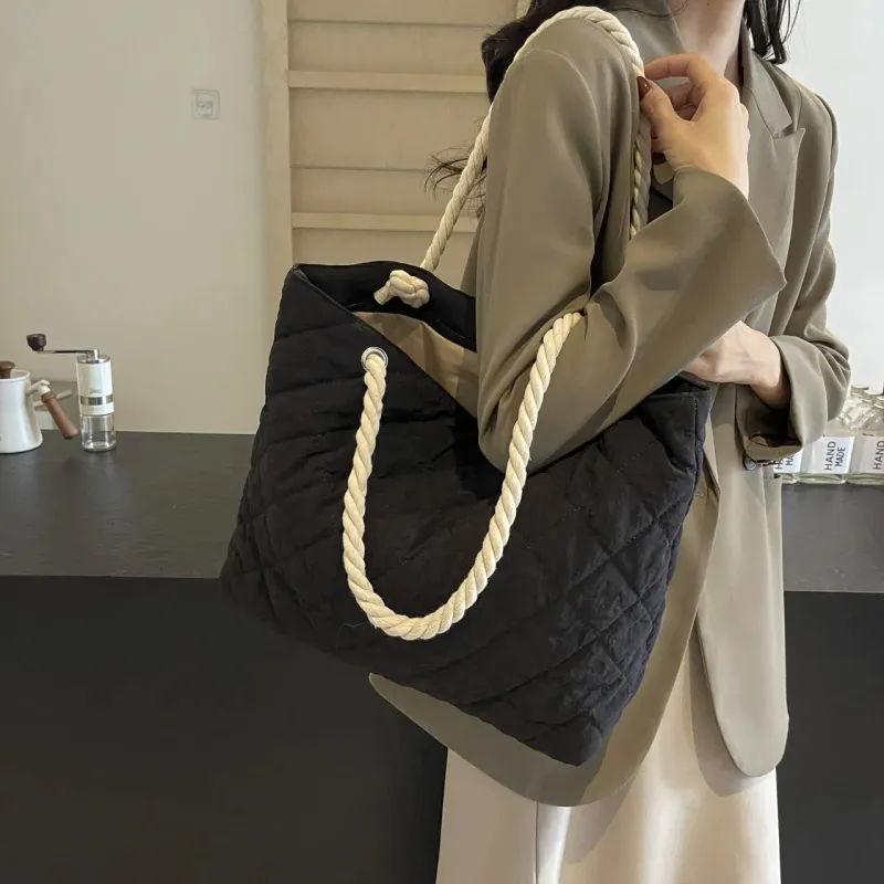 Herbst und Raute Lässige Baumwollkleidung Stofftasche Baumwolle Gepolsterte Leinwand Für Frauen Winter Herbst Einkaufstasche Geldbörse Weibliche Handtasche Mit Reißverschluss_voghion.com