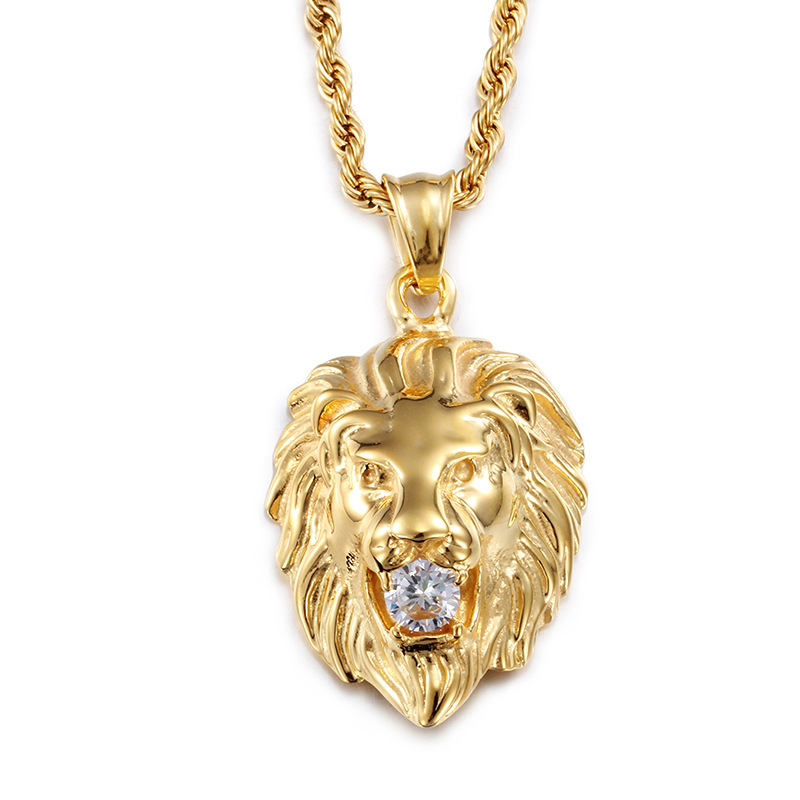Nieuwe Dia Ingelegde Leeuwenkop Hanger Ketting Coole Herenmode Sieraden Gepersonaliseerd Cadeau_voghion.com