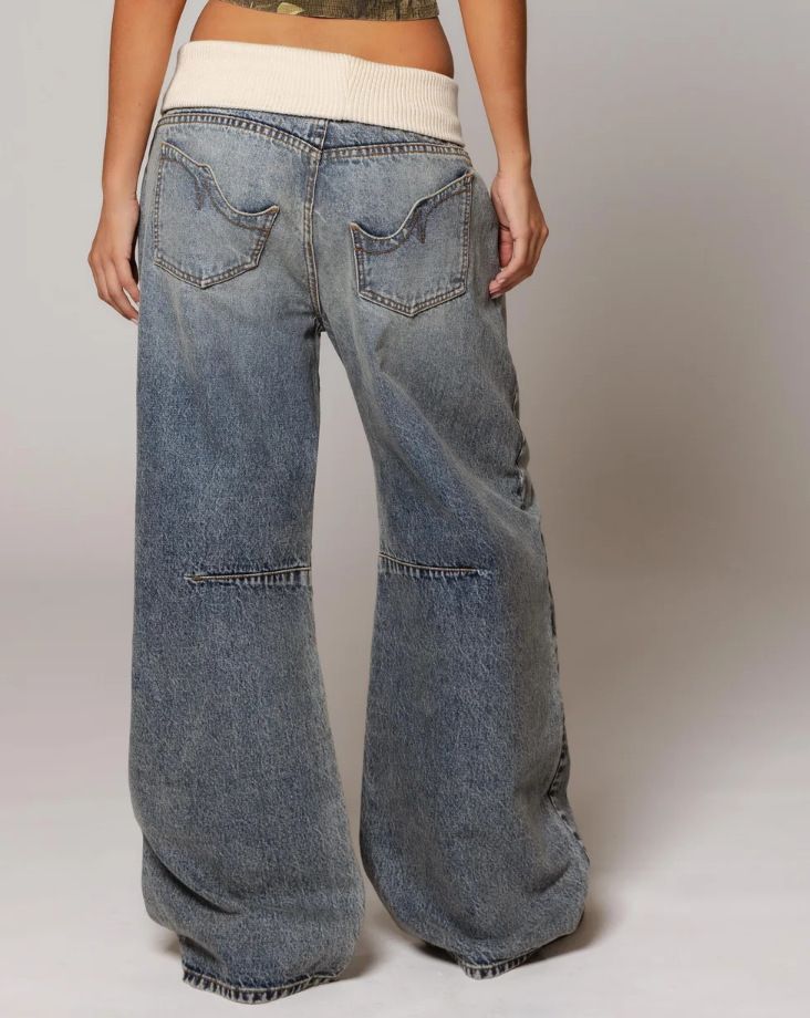 Jean bleu délavé style rétro américain pour homme et femme, coupe droite et ample, style décontracté_voghion.com