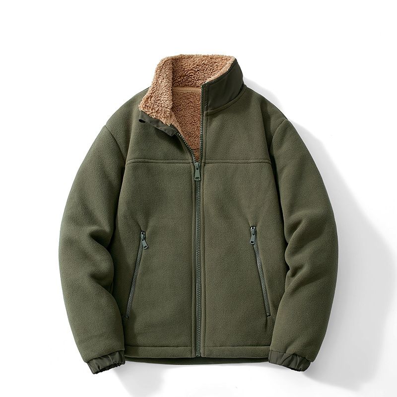 Sheep Wool Thickened Jacket Cardigan Stand Collar Plus Size Polar Fleece Sweatshirt Coat_voghion.com
