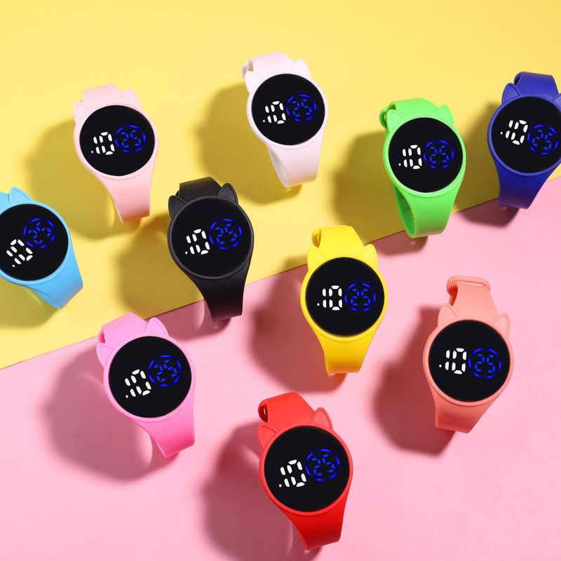 Xinweiqing Electronic Watch Luminous Swimming Round Dial Cartoon Cat Ear Sport LED Digital Bracelet for Student_voghion.com