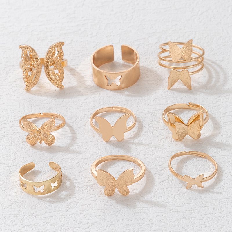 Nieuwe Boheemse vlinderringset Geometrische eenvoudige holle negendelige ringset_voghion.com