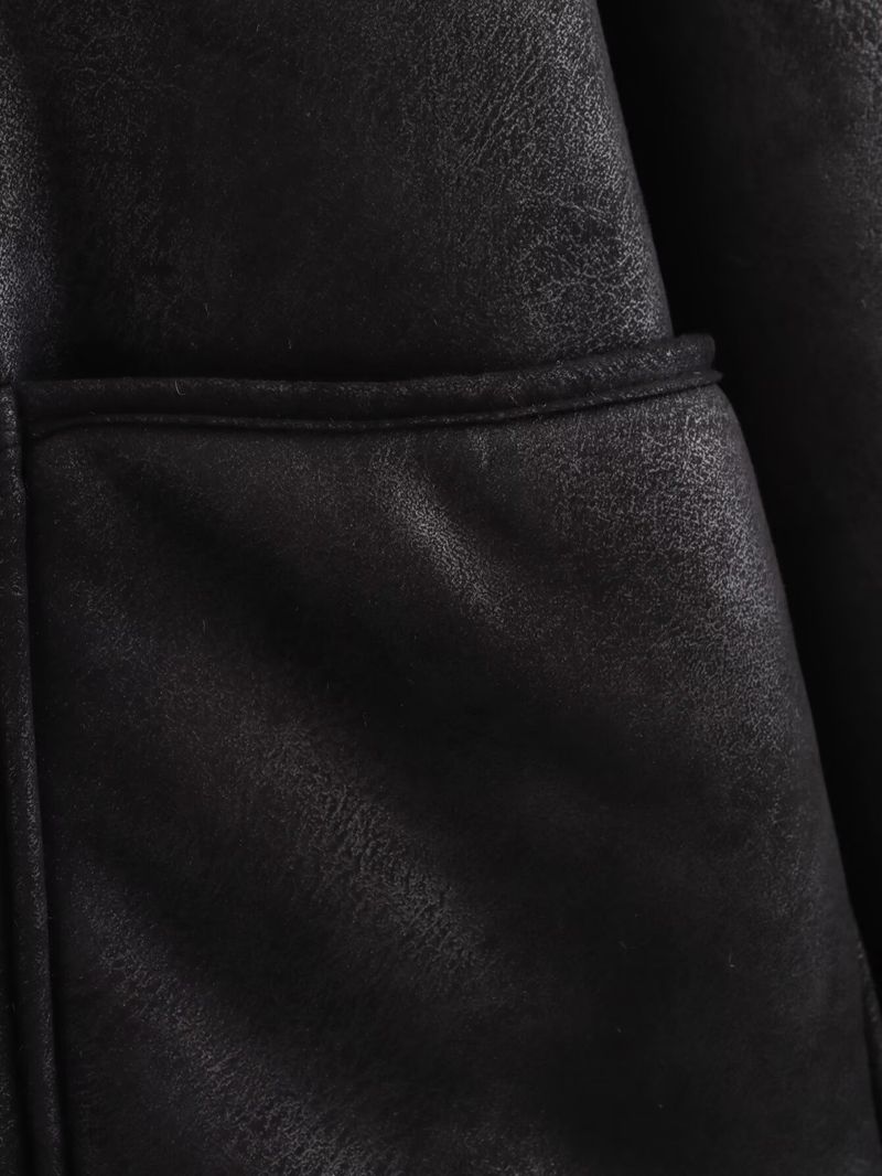Damenmode Kunstpelzkragen Langarmjacke, Herbstoberbekleidung mit Patchwork-Design, Streetwear-Mantel in Dunkelbraun/Schwarz/Creme_voghion.com