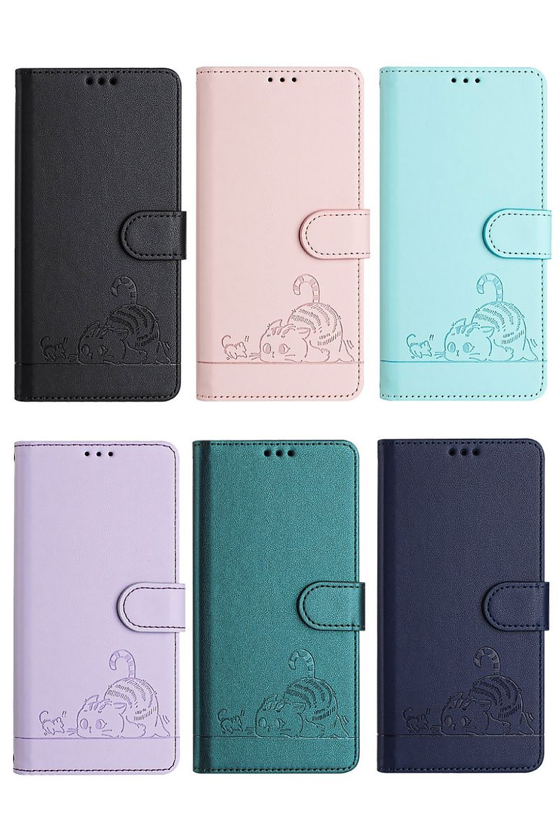Ovitek za Samsung Galaxy S24 Ultra S23 Plus S22 S21 S20 FE A55 z ljubko mačko in preklopno denarnico ter ogrlico_voghion.com