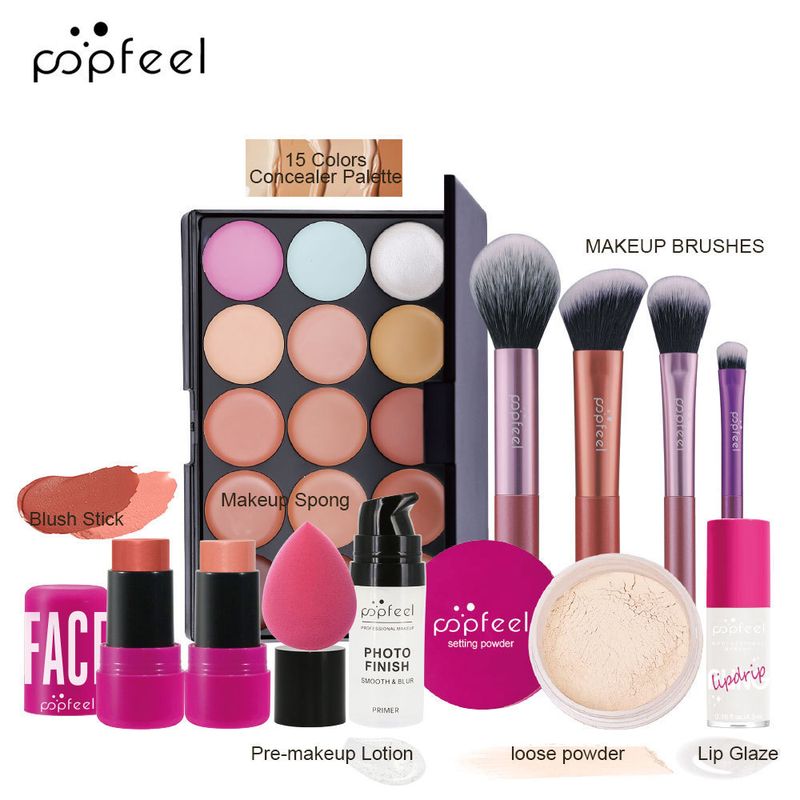 Make-up-Sets Hit Popfeel Make-up-Set Lidschatten Augenbrauenstift Mascara Eyeliner Augen Gesicht Set Kombination_voghion.com
