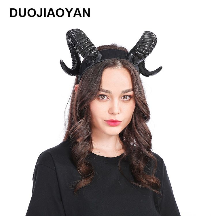 European and American Black Horn Deer Horn Headband Wide Headband Christmas Halloween Easter Exaggerated Headwear_voghion.com