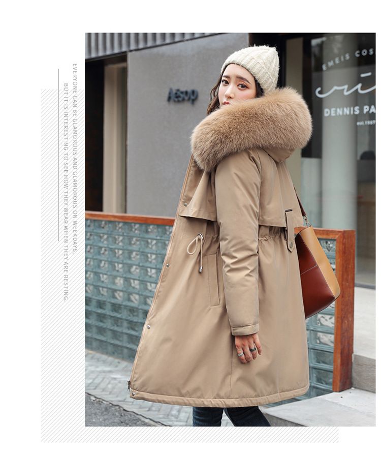 Women’s Korean-Style Winter Jacket – Thickened Cotton Parka, Mid-Length Waist Coat (Khaki/Red/Black/Pea Green/Bluish)_voghion.com