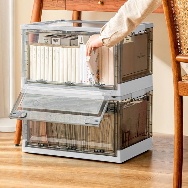 2 Packs Foldable Storage Bins Collapsible Storage Box Organizer Stackable Toy Container With Double Doors Top Lid Rolling Wheels For Clothes Toys Bo_voghion.com