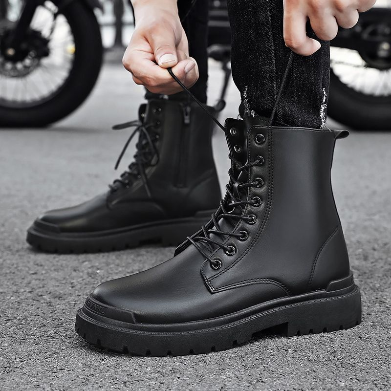 Automne hiver nouveau Martin tendance hommes haute en cuir travail bottes de moto imperméable et antidérapant_voghion.com