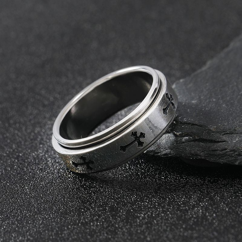 Anillo de titanio para hombre, anillo cruzado moderno y versátil, pulsera de joyería de acero inoxidable_voghion.com