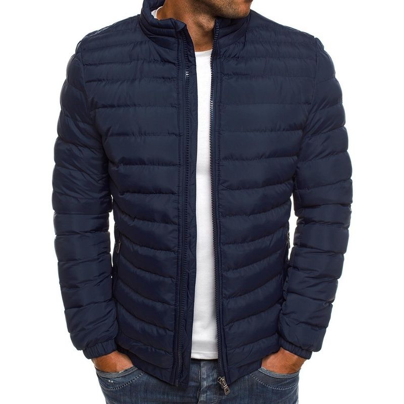 Herbst und Winter Neue europäische Größe Außenhandel Herren Einfarbige Baumwollgefütterte Jacke Einfache Atmosphäre Herrenmode Baumwollgefütterte Jacke_voghion.com