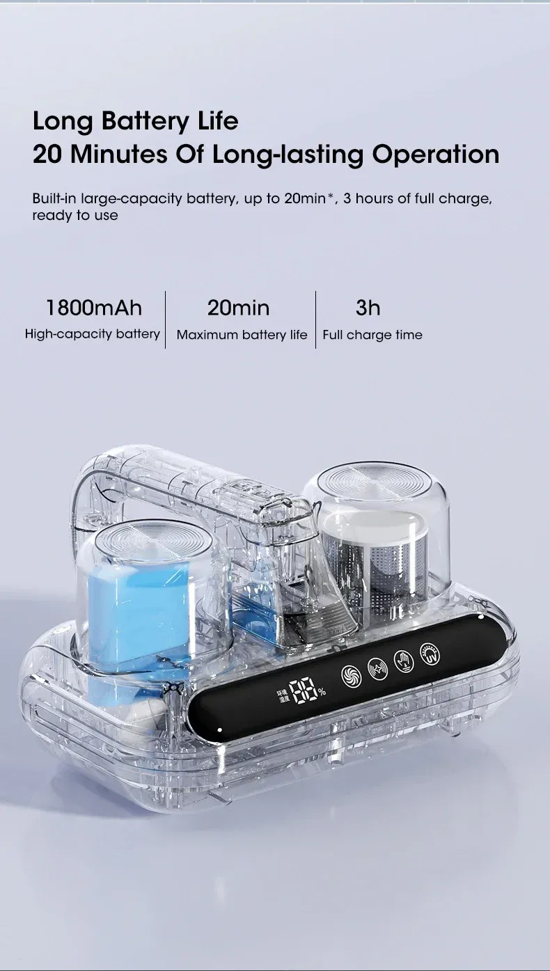 Aspiradora de ácaros de cama de 10 kPa, 5 en 1, inalámbrica, con luz UV-C, tecnología ultrasónica, succión potente, bajo nivel de ruido, para polvo, pelo de mascotas._voghion.com