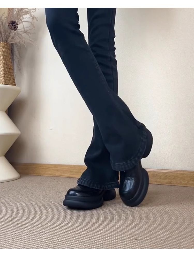 Mocassini con plateau e suola spessa Lancui 2025 da donna, scarpe in pelle con punta tonda e slip-on, scarpe singole versatili_voghion.com