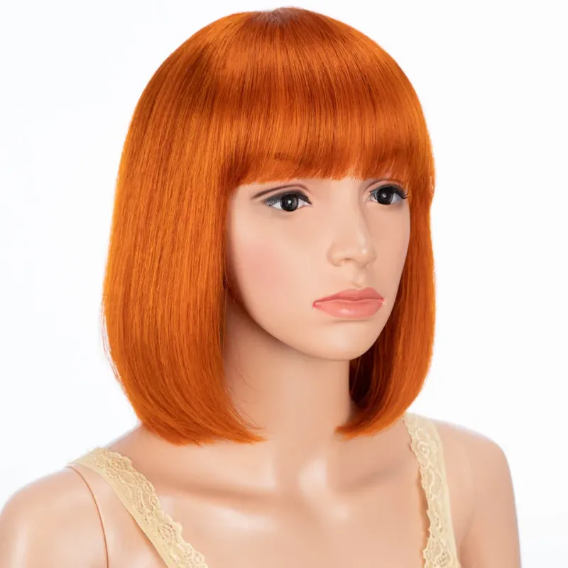 99j Red Human Hair Wigs For Women Short Remy Brazilian Hair Wigs With Bangs P4/30 Highlight Short Straight Hair Wigs With Bangs_voghion.com