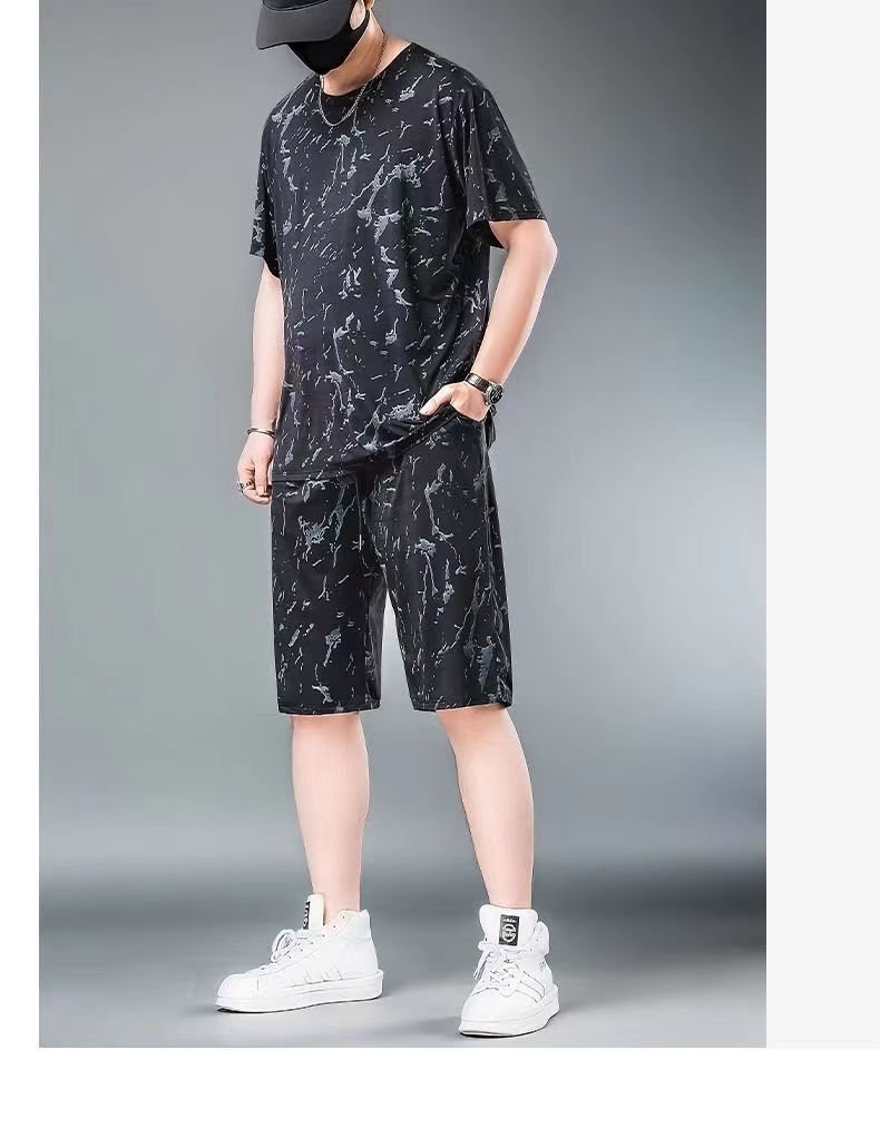 Men's Clothing Ice Silk Sports Suit Men's Summer Thin Short Sleeved T Shirt Quick Drying Casual Shorts Loose Large Size Clothes Set_voghion.com