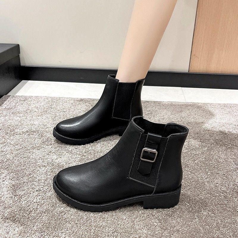 2023 Herbst Winter Neue Mid-Calf Mid-Heel Martin Pointed Toe Damen Slip-On Motorrad Kurze Stiefel_voghion.com