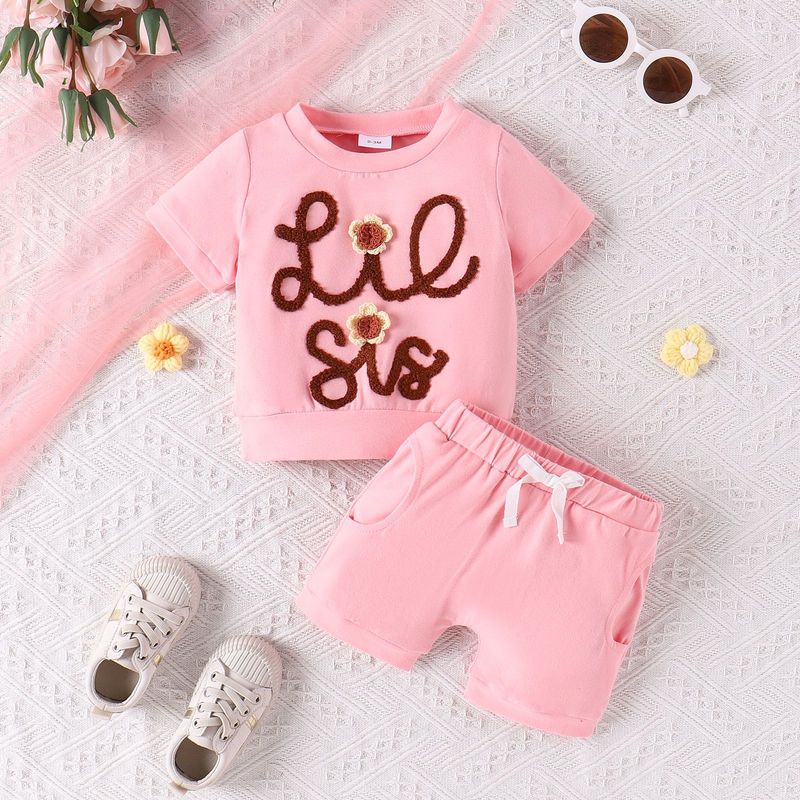 Vestito estivo per bambine, con lettere e fiori ricamati, a maniche corte, in tinta unita, con pantaloncini, per ragazze_voghion.com