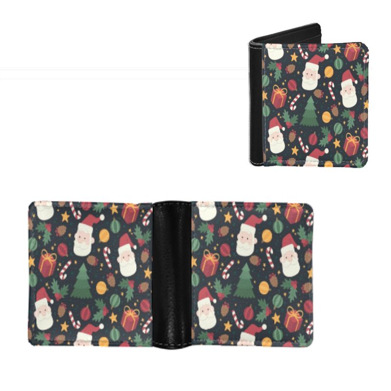 Hot Christmas Cat Cartoon Print Men's ID Card Holder Foldable PU Horizontal Wallet Factory_voghion.com