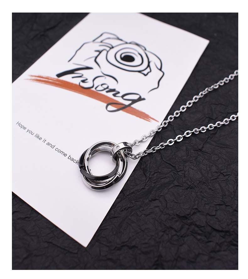 KEEOOK Three-Ring Titanium Steel Ring For Men Hip Hop Trendy Brand Design Versatile Pendant Sweater Chain_voghion.com