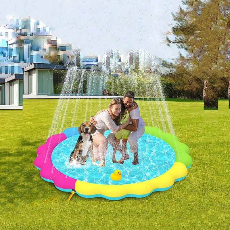 Tappetino gonfiabile per spruzzi d'acqua per cani per bambini, fontana estiva per esterni, cortile, prato, giocattolo per giochi d'acqua per animali domestici_voghion.com