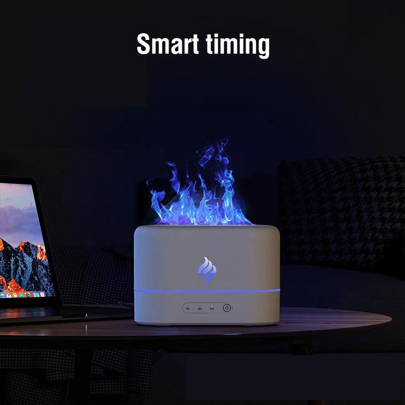 1 Stück 7 Farben Flammensimulation Ultraschall-Luftbefeuchter mit Aromatherapie und Beleuchtung – USB-betriebener Diffusor für ätherische Öle für Schlafzimmer und Reisen_voghion.com