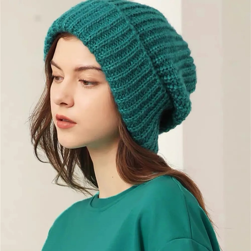 Winter Knitted Women's Hats Lock Temperature Warm Unisex Caps Skin-friendly Soft Big Head Woolen Beanie Clothing_voghion.com
