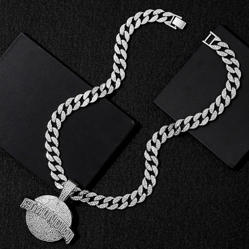 Collier pour homme avec pendentif rond en alliage de diamants de style hip-hop cubain_voghion.com