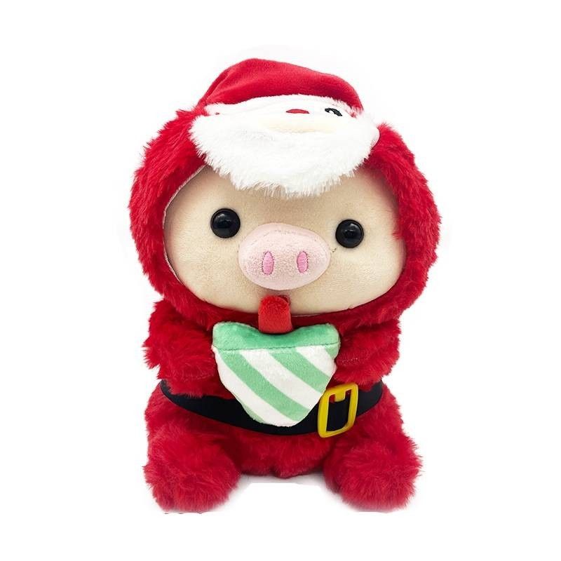 Adorabile peluche a forma di maialino natalizio con disegni di Babbo Natale e renne per una gioia natalizia_voghion.com