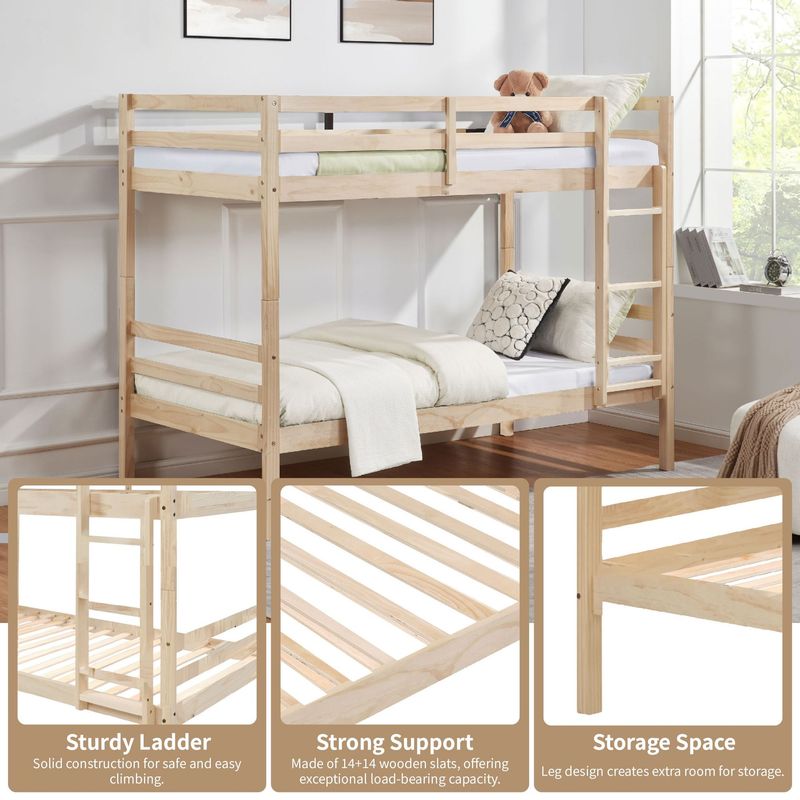 Twin Over Twin Bunk Bed With Ladder,Wooden Bunk Bed With High Guardrail And Ladder For Kids, Teens, Dorm Rooms, And Guest Rooms,No Box Spring Needed,White_voghion.com