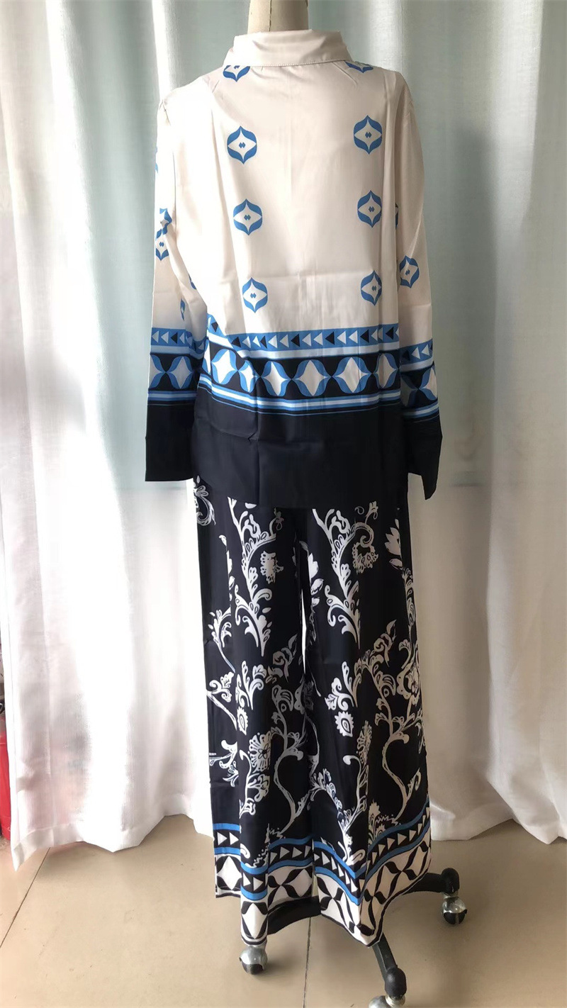Ensemble deux pièces imprimé pour femmes, haut ample à manches longues, pantalon à jambes larges, nouvelle mode de positionnement_voghion.com