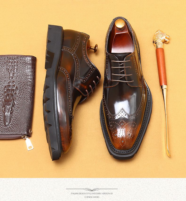 Erste Schicht Rindsleder Business Casual Herrenschuhe Britischer Stil geschnitzte Brogue Karree Doppelboden Außenhandel Abendgarderobe helle Lederschuhe_voghion.com