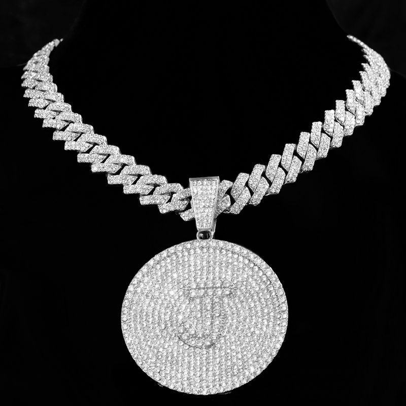 Κολιέ Iced Out 14 χιλιοστών με κουβανικά γράμματα για γυναίκες, στρογγυλά αρχικά, κολιέ ονόματος, αλυσίδα Hip-hop, δώρα για ζευγάρια_voghion.com