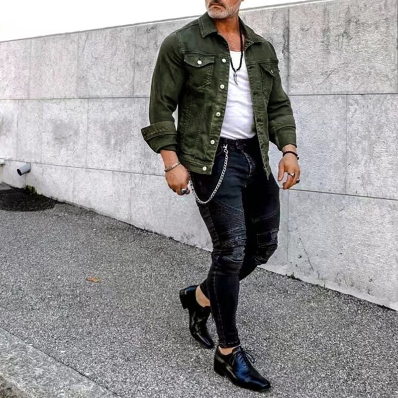 2024 Men's Spring and Autumn Casual Slim Fit Denim with Multi Pocket Button Smooth Plate Workwear Jacket_voghion.com