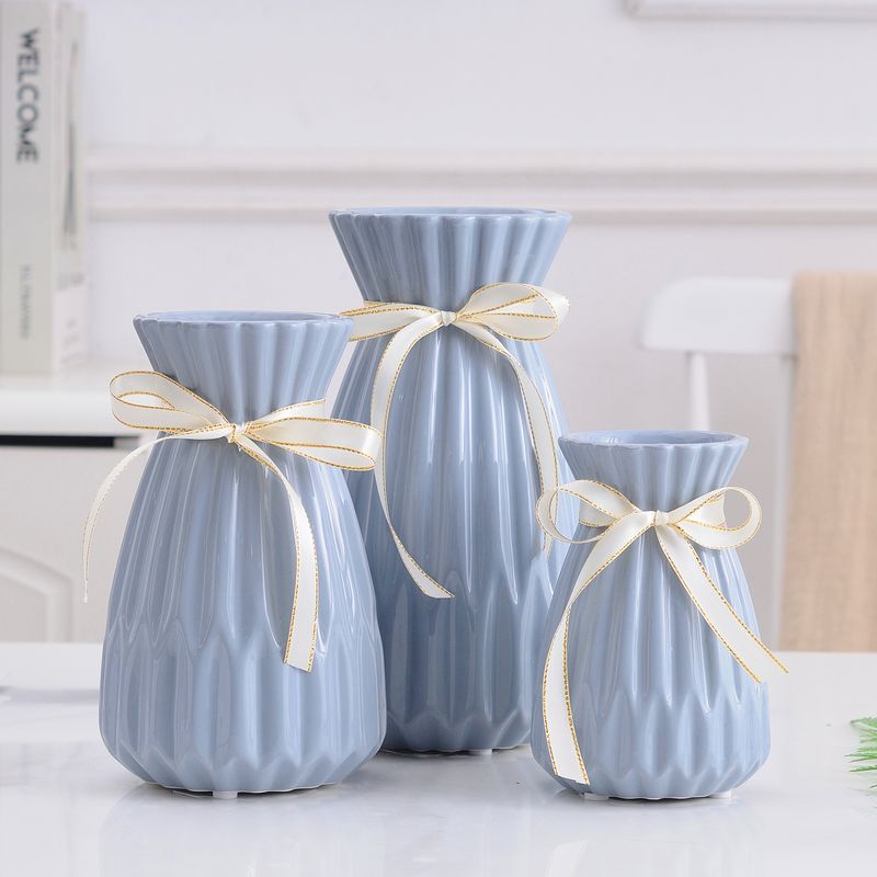 Elegantes weiß-rosa Origami-Keramikvasen-Set – Modernes minimalistisches Wohndekor-Trio (groß, mittel, klein)_voghion.com