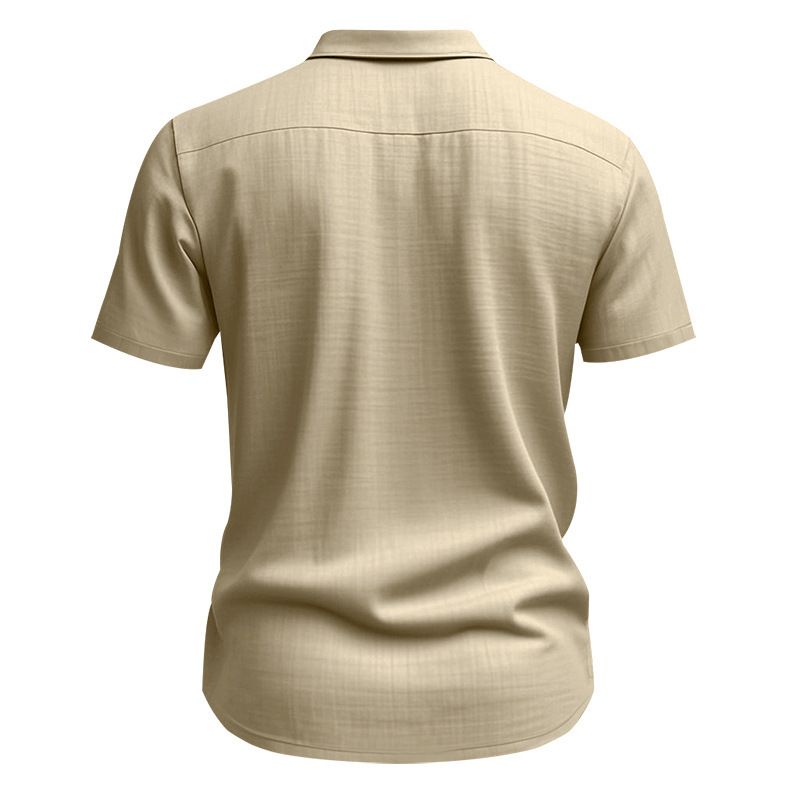 Herrenbekleidung Leinen Lose Casual Revers Casual Kurzarmhemd_voghion.com