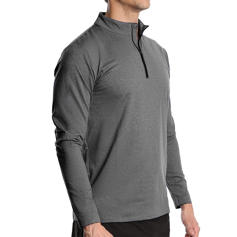 Hue Hue Hue Hue 2024 Autumn European And American Men's Long Sleeve Quick-Dry Sports Running Pullover Half-Zip Solid Color_voghion.com