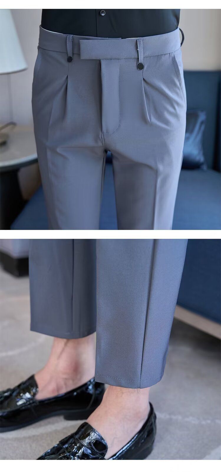 Spring And Summer New Men's Suit Pants Men's Solid Color Non-ironing Casual Pants Commuting To Work Slim-fitting Solid Color Nine-point Pants_voghion.com