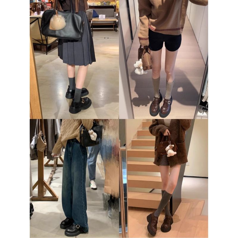 Cowhide Verion ~ Grape Mom Same Style Wahed Genuine Leather Round Toe Britih Slip-On Chunky Heel Loafer Women'_voghion.com