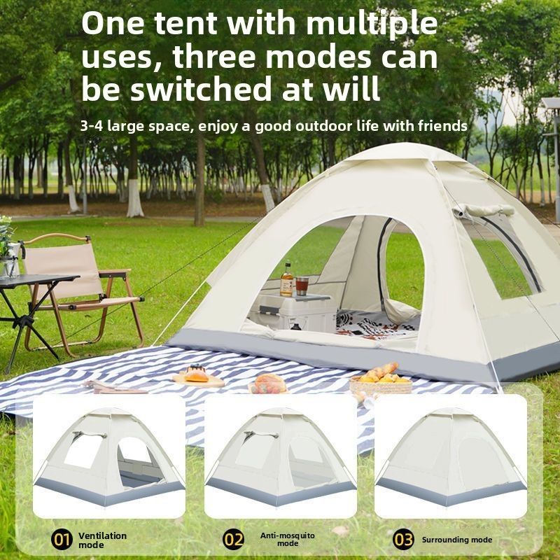Tent 2-Person Thickened Equipment Portable Automatic Pop-Up 3-4 Person Camping Outdoor Rainproof Beach Sunshade_voghion.com