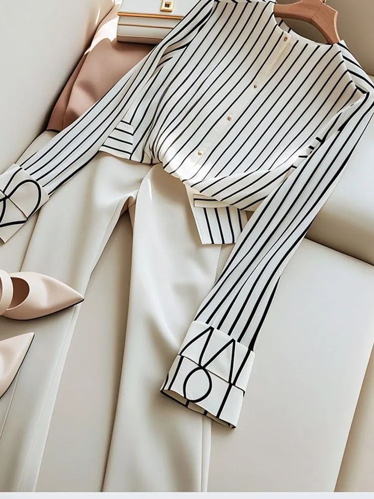 Damenbekleidung Herbstoutfit salzig leicht reifes Alter reduziert ein komplettes Set hochwertiger Hemd- und Hosen-Zweiteileranzüge im Frühherbst_voghion.com