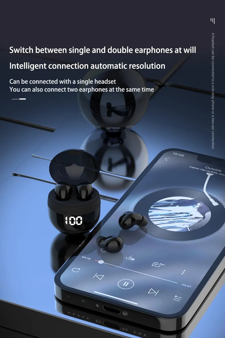 Invisible Headphones TWS Mini Earphones Wireless Bluetooth 5.3 Earbuds With Microphone Noise Reduction In-Ear Headset_voghion.com